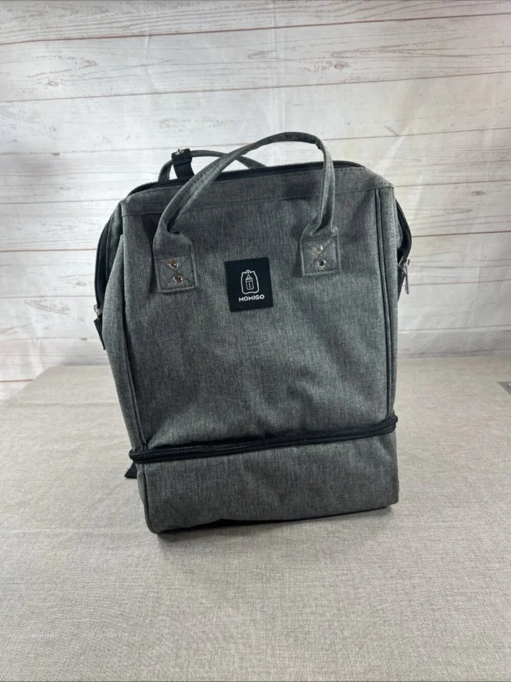 2 Tone Gray Breast Pump Backpack Cooler Moisture Proof Bag Double Layer Zip Up